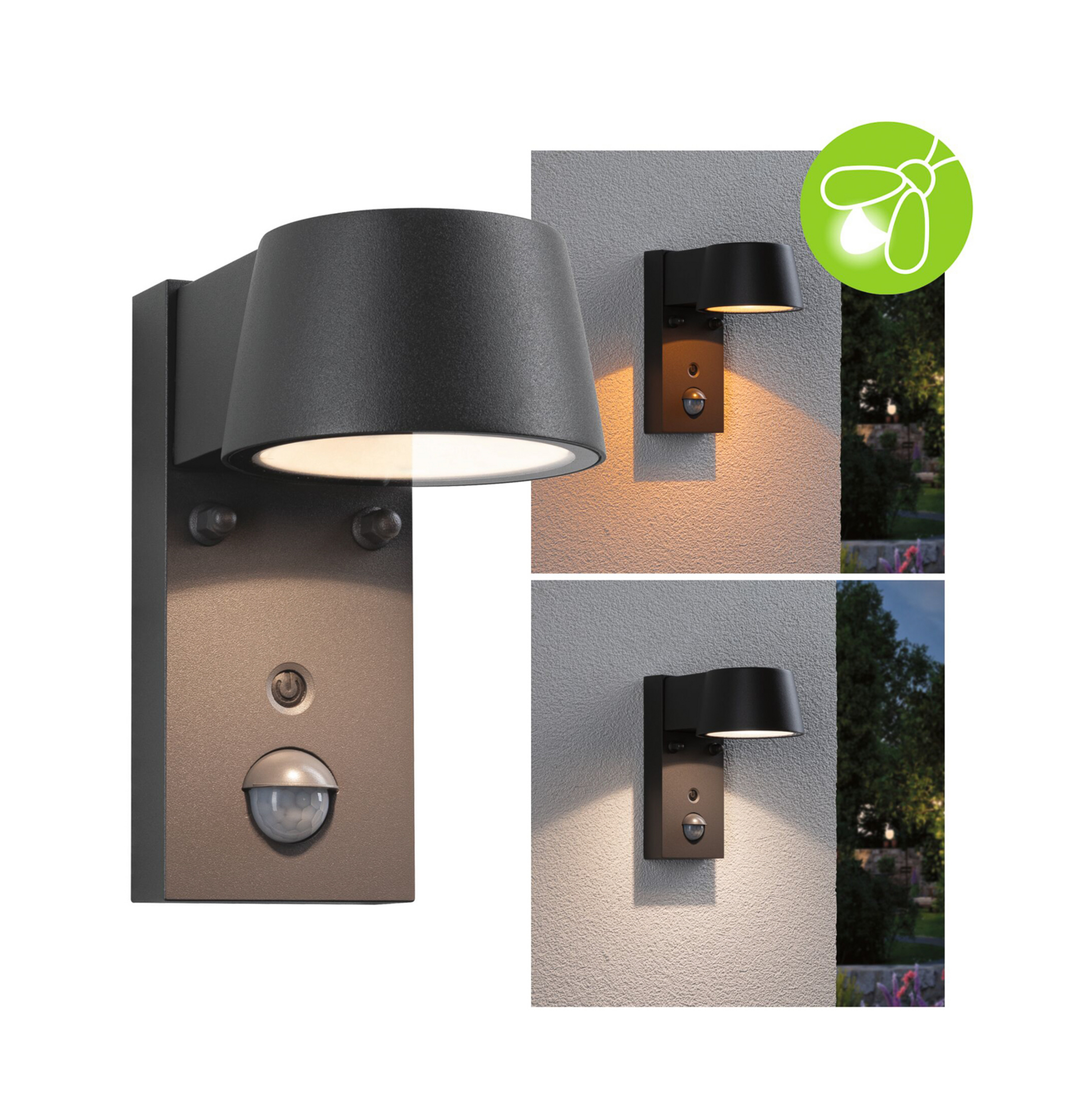 Paulmann Capea utendørs vegglampe med sensor, antrasitt aluminium