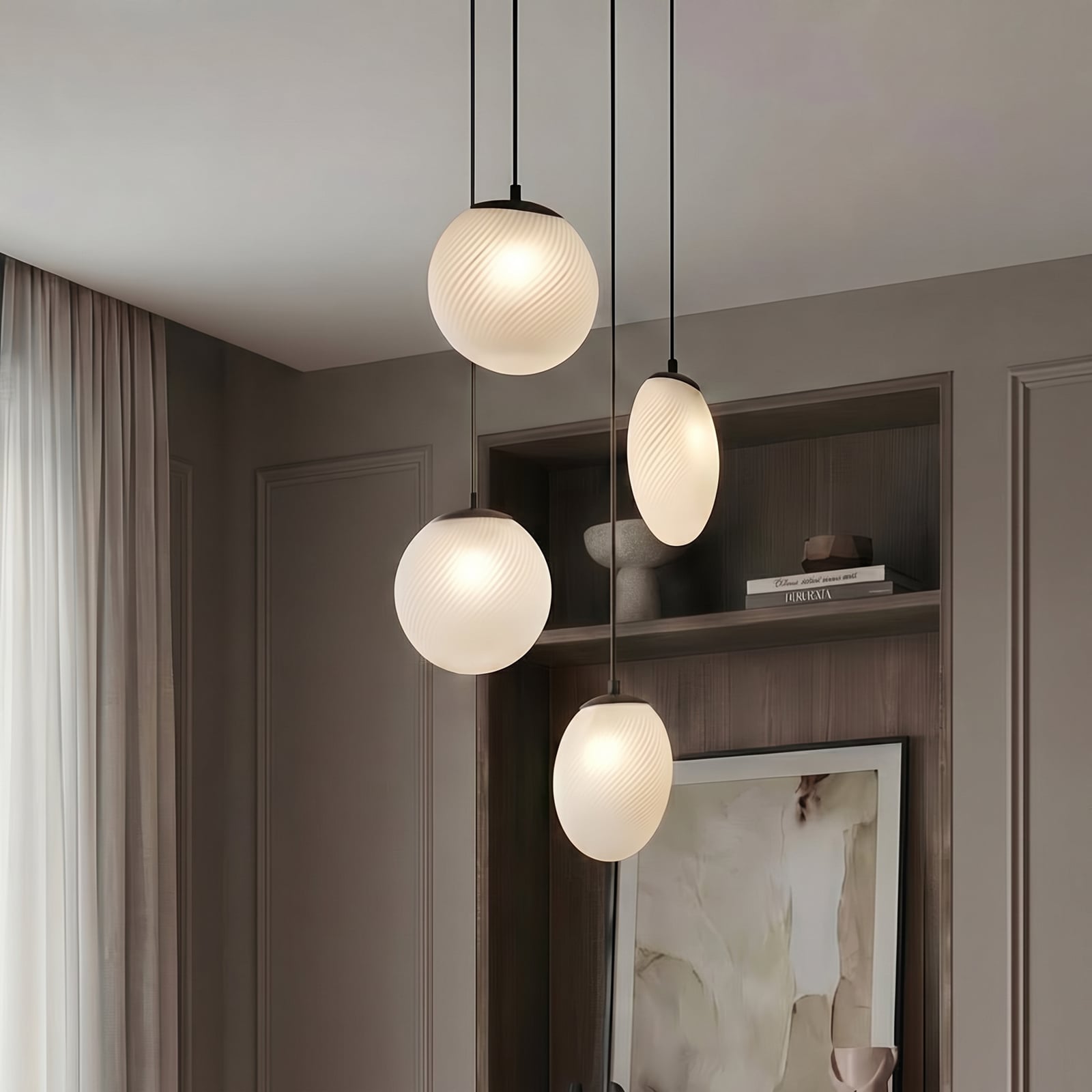 Lunelle Hängelampe, 4-flg., Ø 40 cm, schwarz, Glas - Lucande