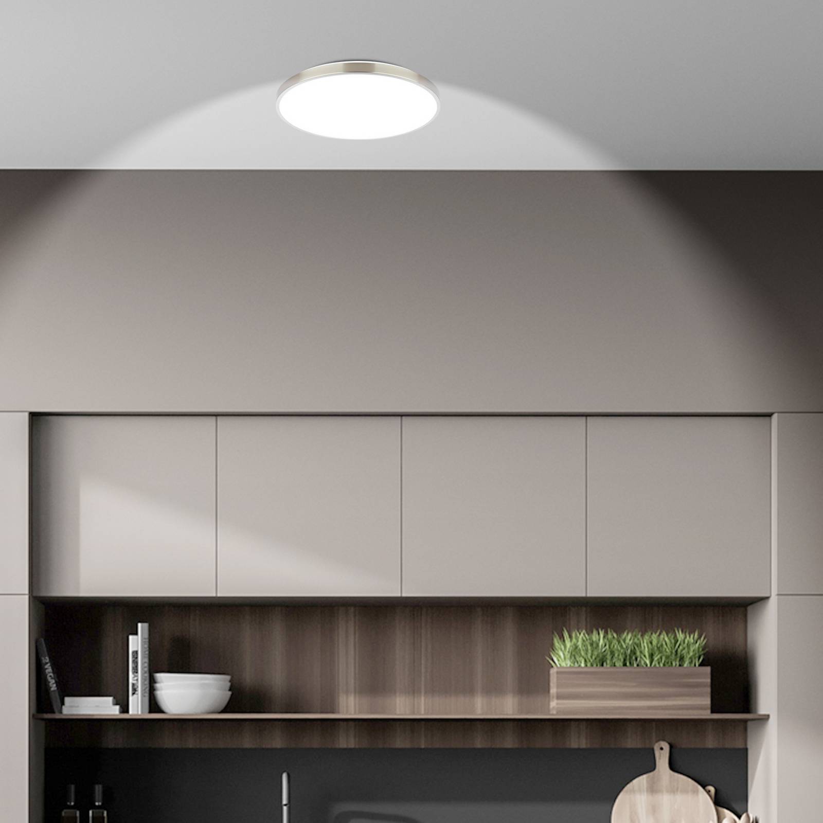 lampa sufitowa LED Kaida, nikiel matowy, Ø 38 cm, klasa efektywności