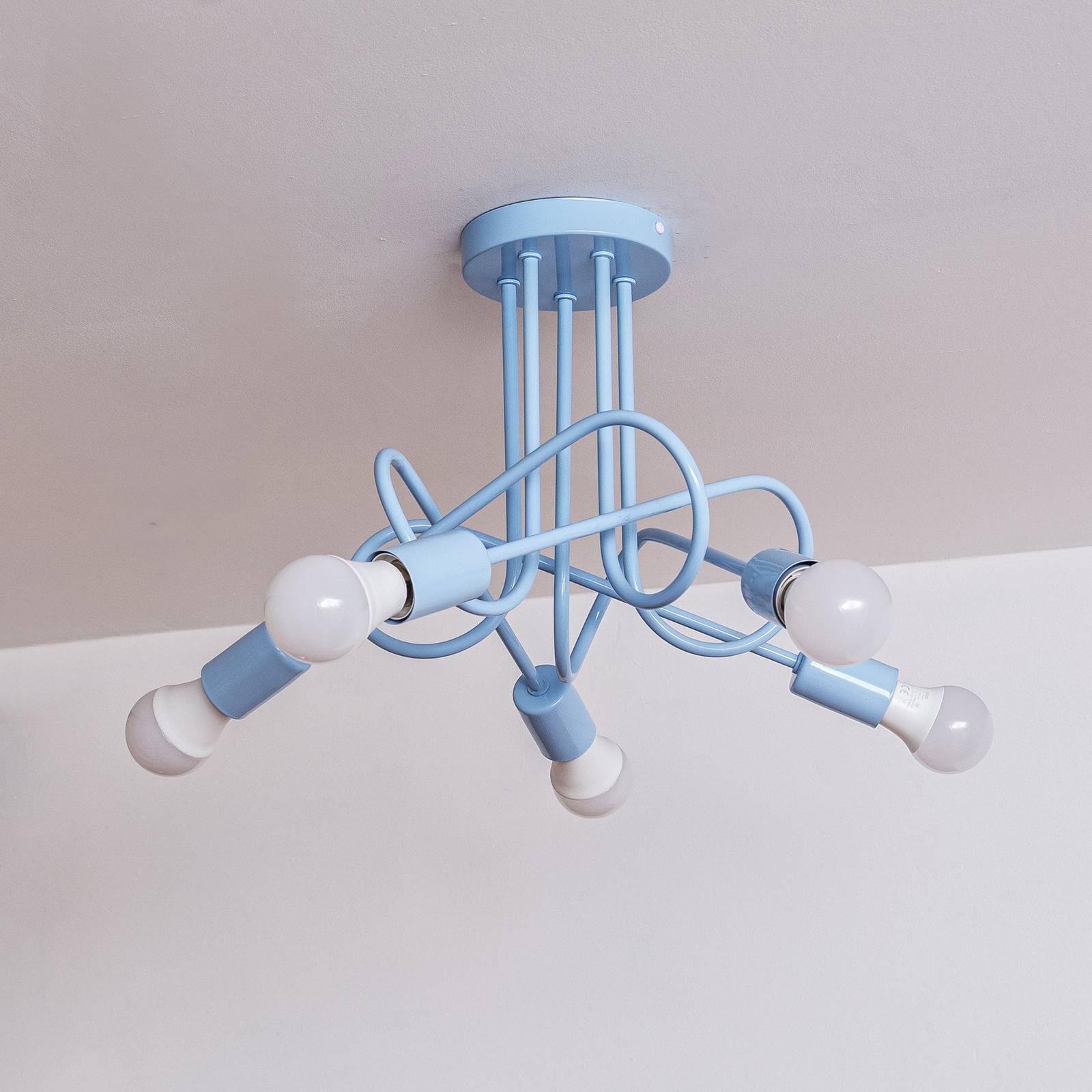Lampa sufitowa Oxford, jasnoniebieska, Ø 47 cm, metalowa, 5-punktowa