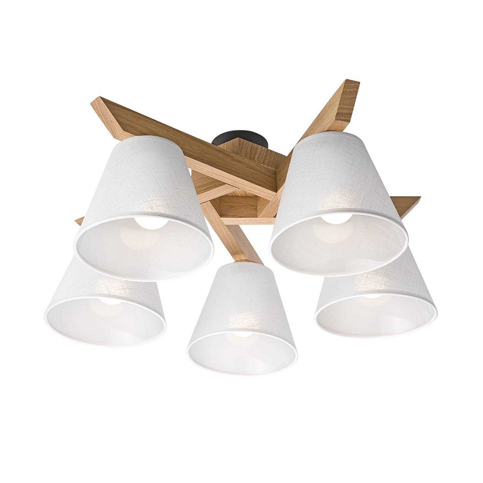 Plafondlamp Suecia 5-lamps, eiken natuur/wit