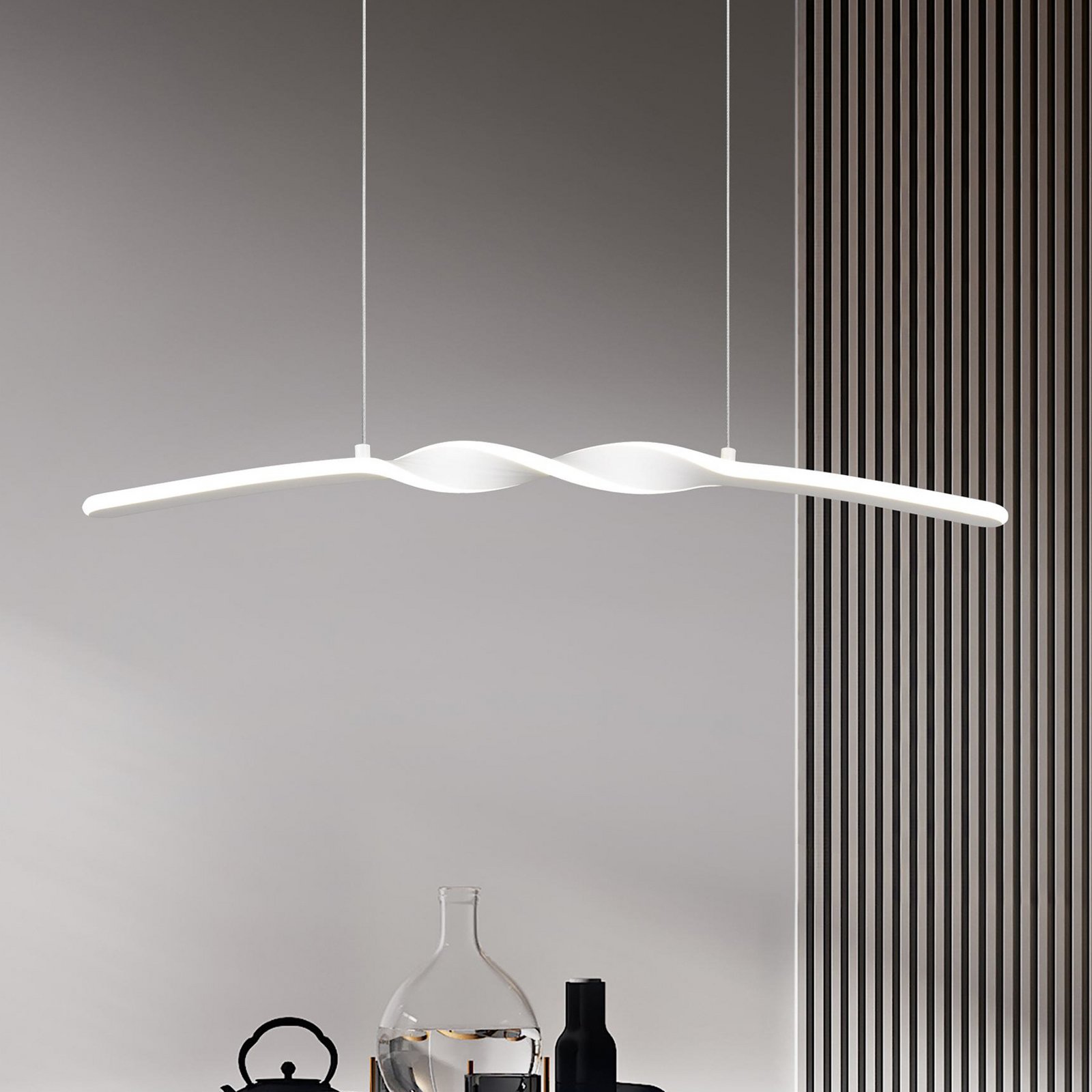 Suspension LED Ginko, blanc mat, métal, longueur 79 cm