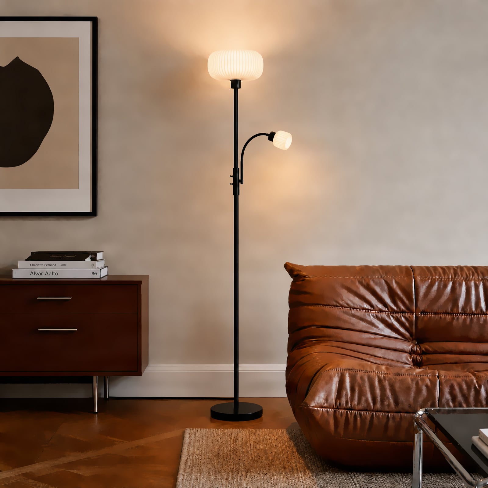 Lindby Ingrid floor lamp, black and white, 175 cm, reading light Lindby Ingrid floor lamp, black and white, 175 cm, reading light