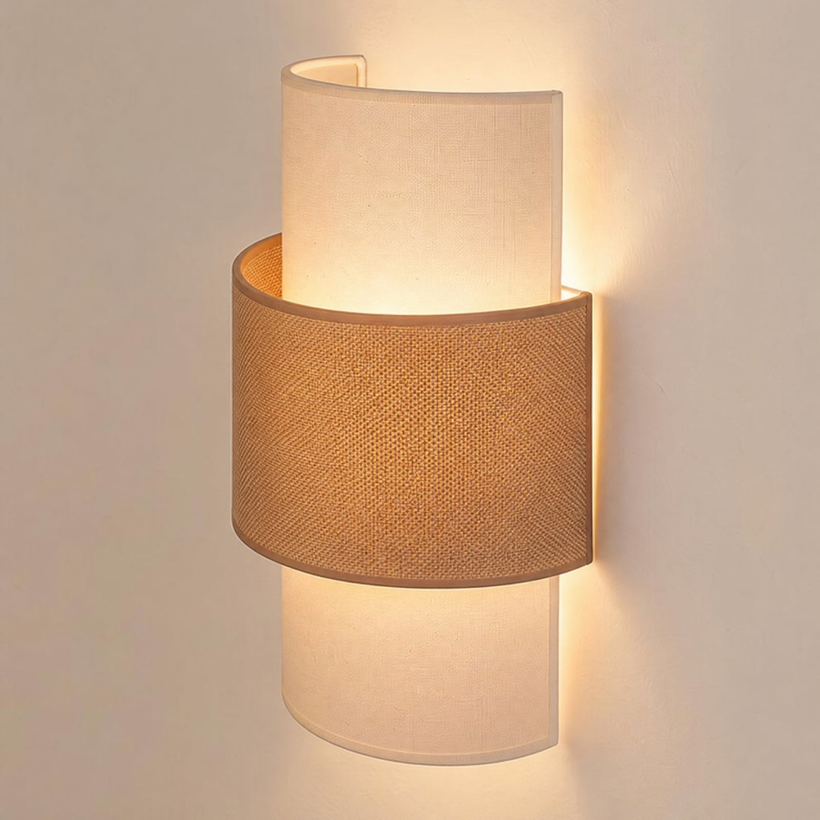 Aplique de pared Nature, color crema/yute, altura 41 cm, tejido, luz hacia