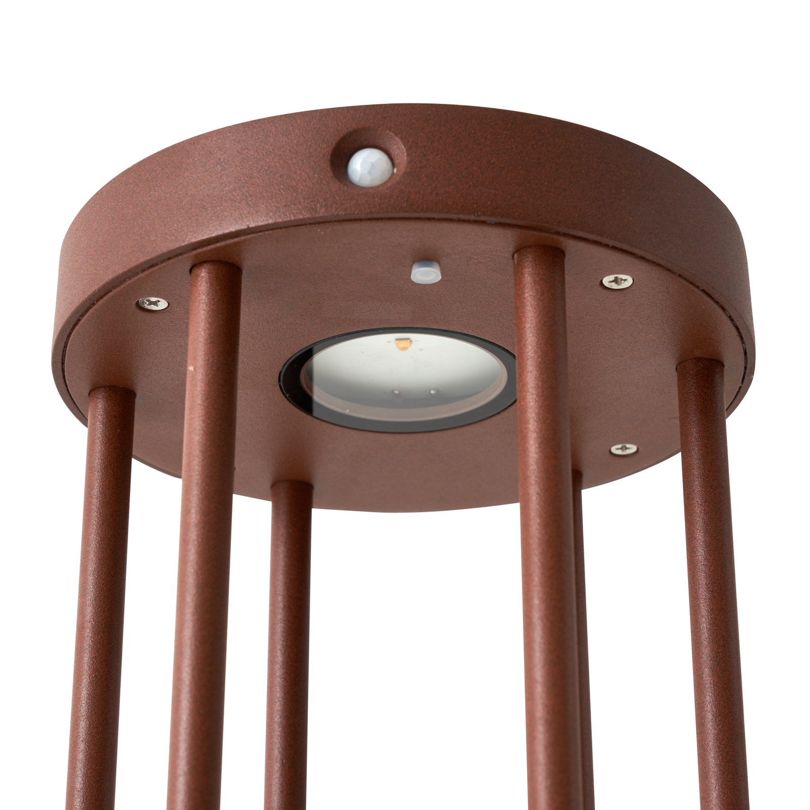 Lucande Evelis LED-solcellelampe, rustfarvet, aluminium, sensor