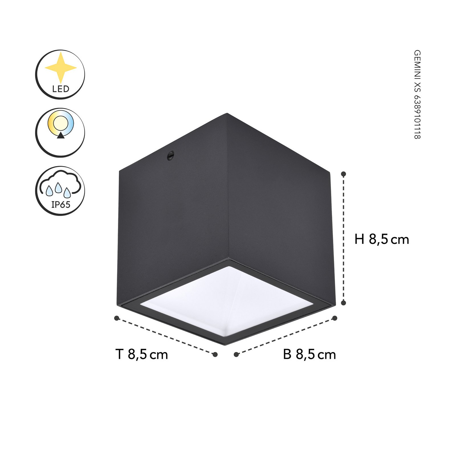 Sufitowa zewnętrzna LED Gemini XS 3 000 K antracyt