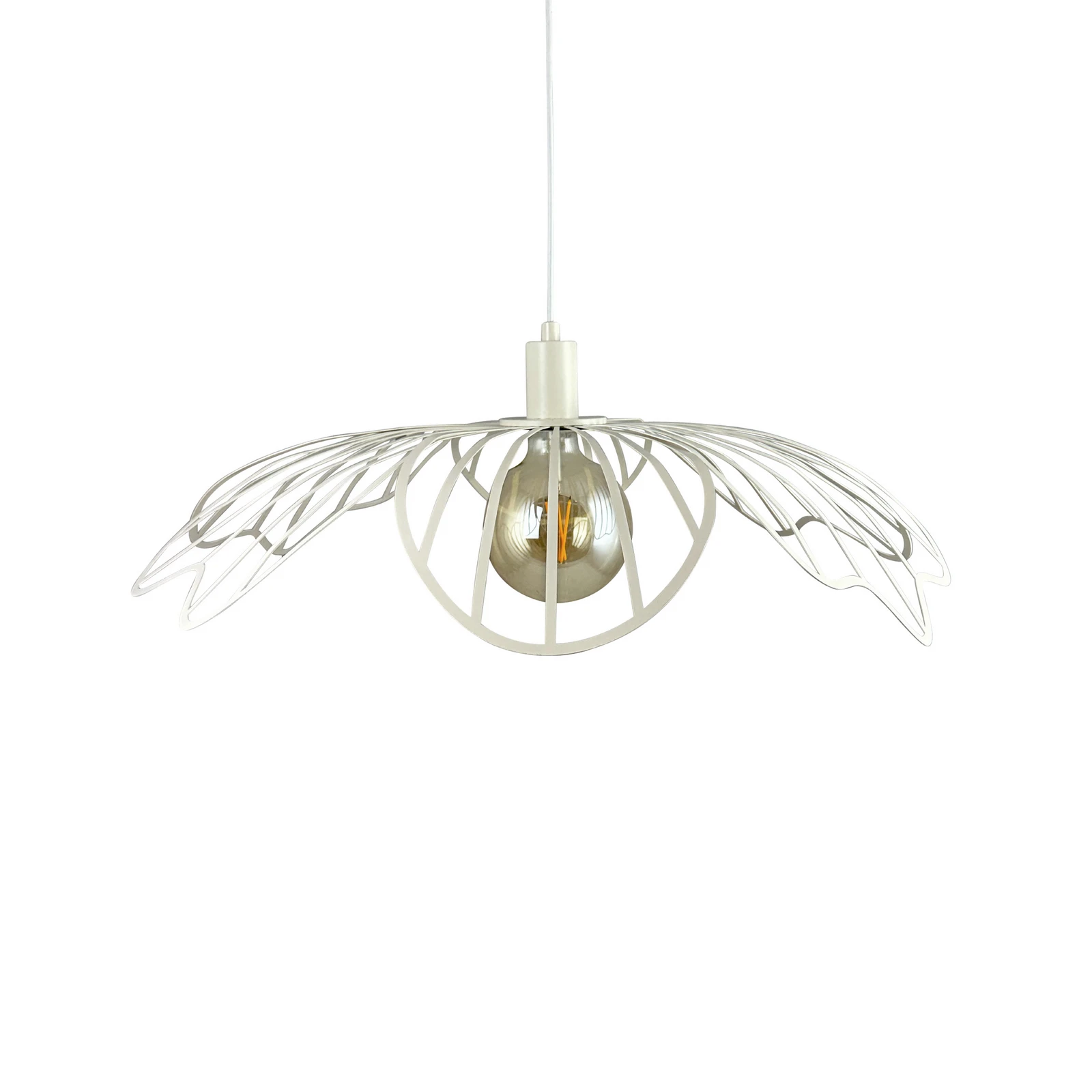 Dyberg Larsen Hänglampa BLUMEN, pärlvit, Ø 60 cm, metall