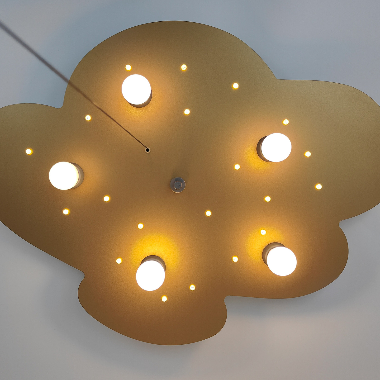 Plafondlamp wolk, goud, 5-lamps, 20 LED punt