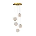 Austral LED pendant light gold/clear 5-bulb round