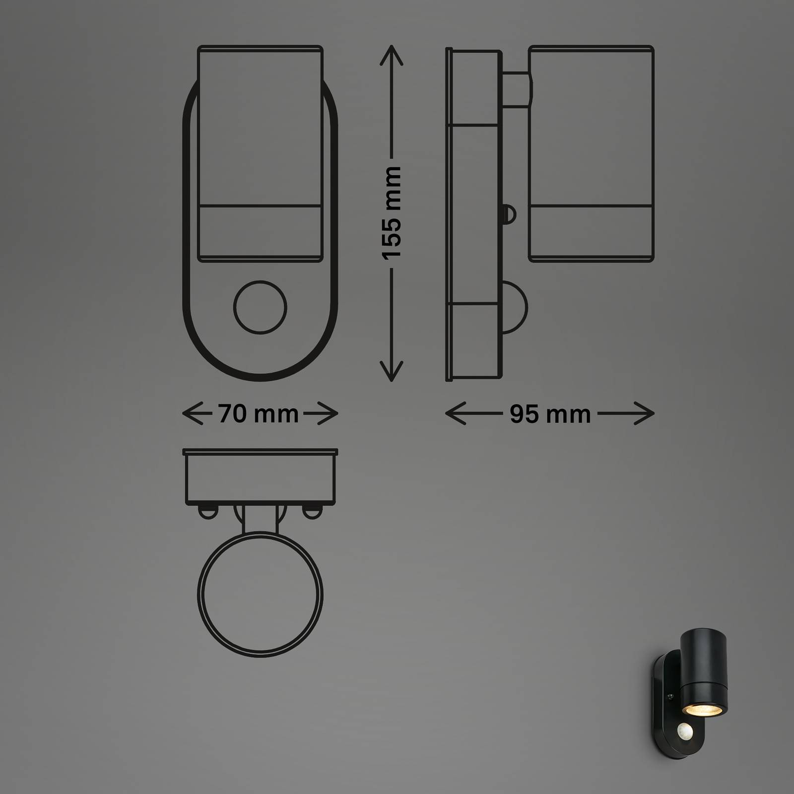 Kinkiet zewnętrzny Sensor 3789015, czarny, tworzywo sztuczne, GU10