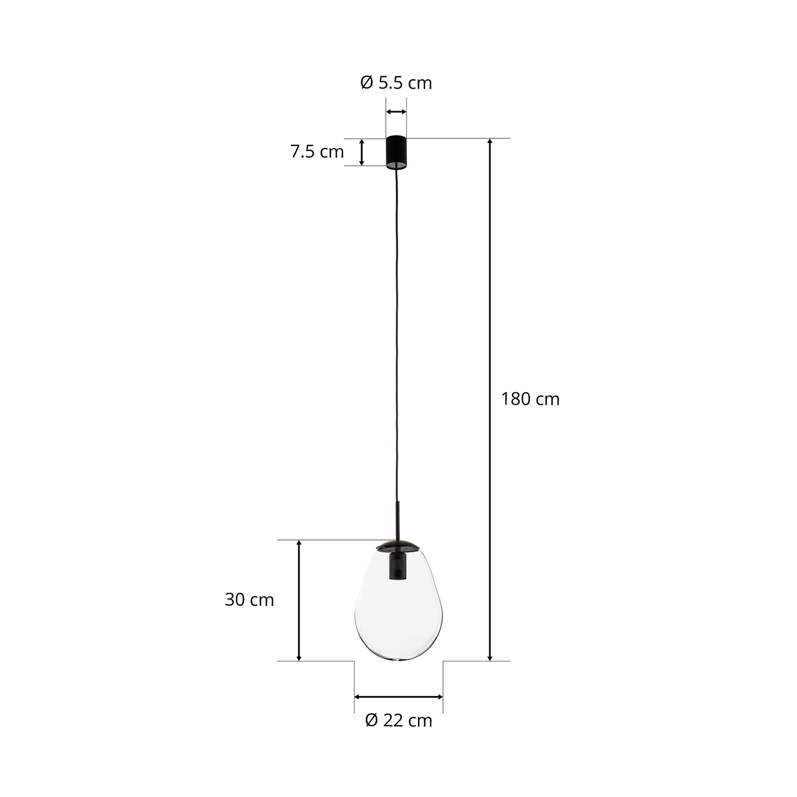Závěsné svítidlo Pear S se skleněným stínidlem, černé