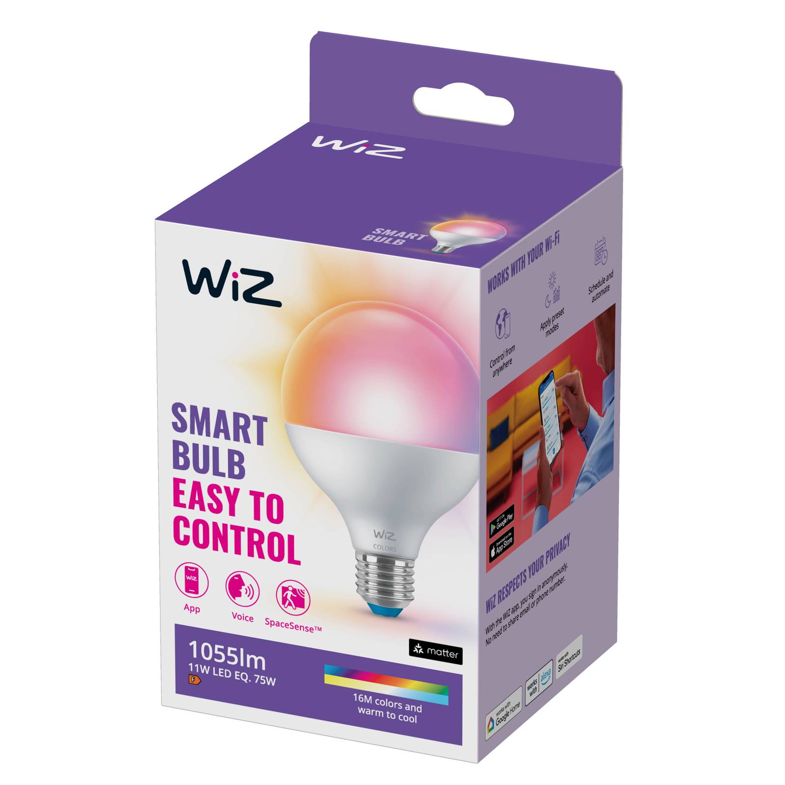 WiZ G95 ampoule LED globe mate WiFi E27 11 W RGBW