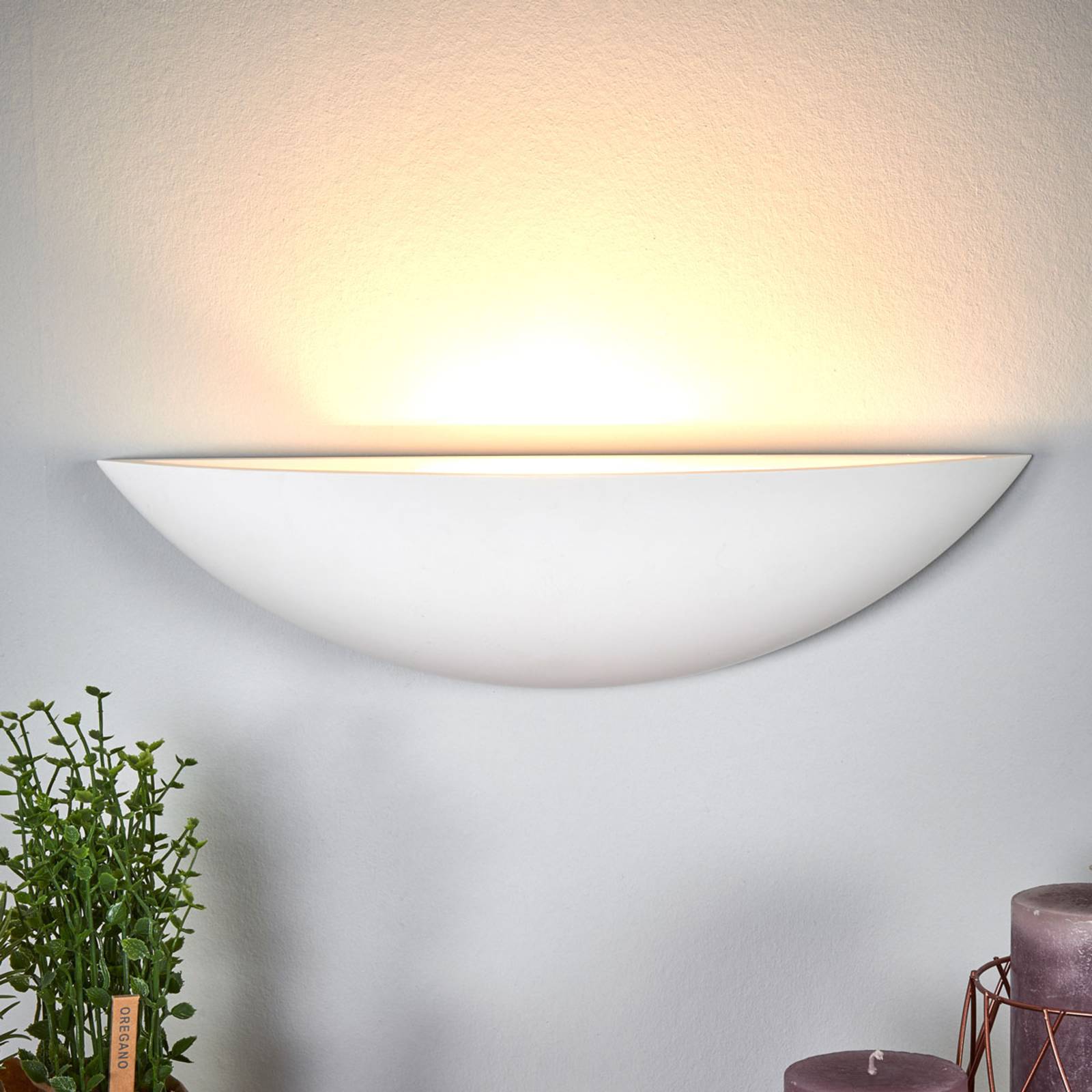 lindby - gipsowa lampa ?cienna guilia w kszta?cie czaszy, do przedpokoju, gips, metal, e27, 40w, szer. 40 cm, wys. 10 cm