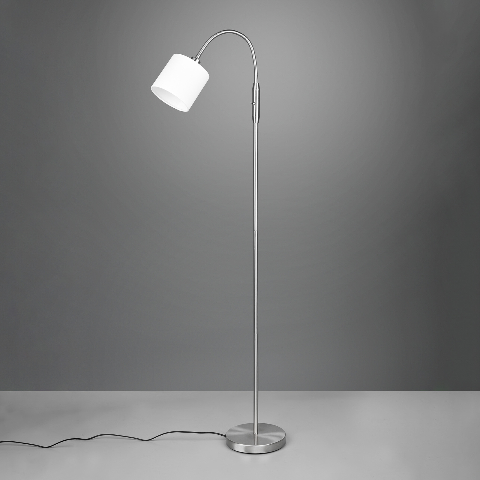 Stehlampe Tommy, nickel/weiß, Höhe 130 cm, Metall/Stoff