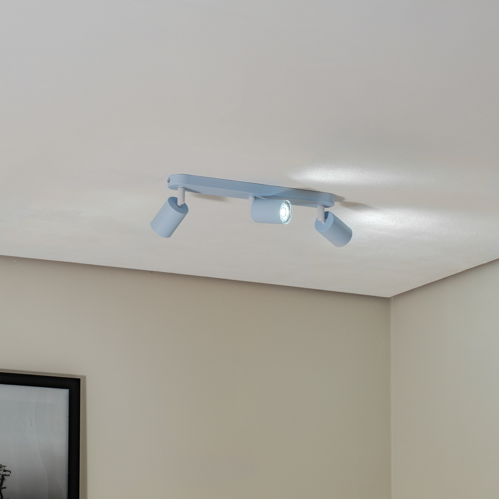 Spot pour plafond Livia, bleu clair, 52 cm, à 3 lampes, métal, GU10