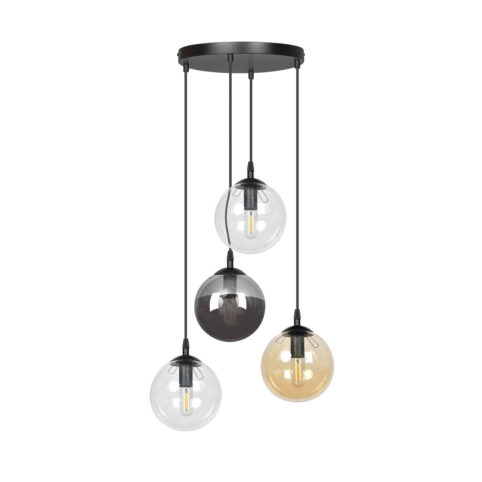 Suspension Glassy 4 lampes ronde graphite/ambre