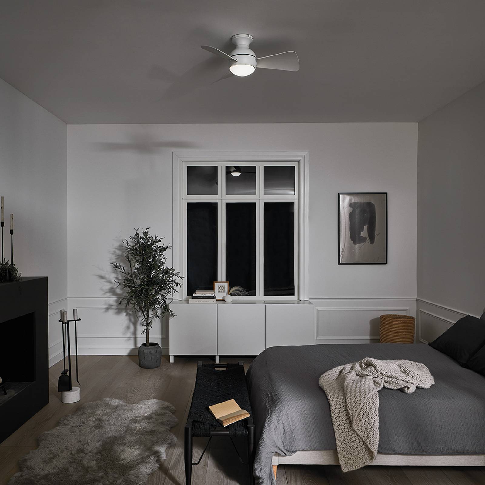 KICHLER Ventilatore da soffitto LED Sola, IP23 bianco
