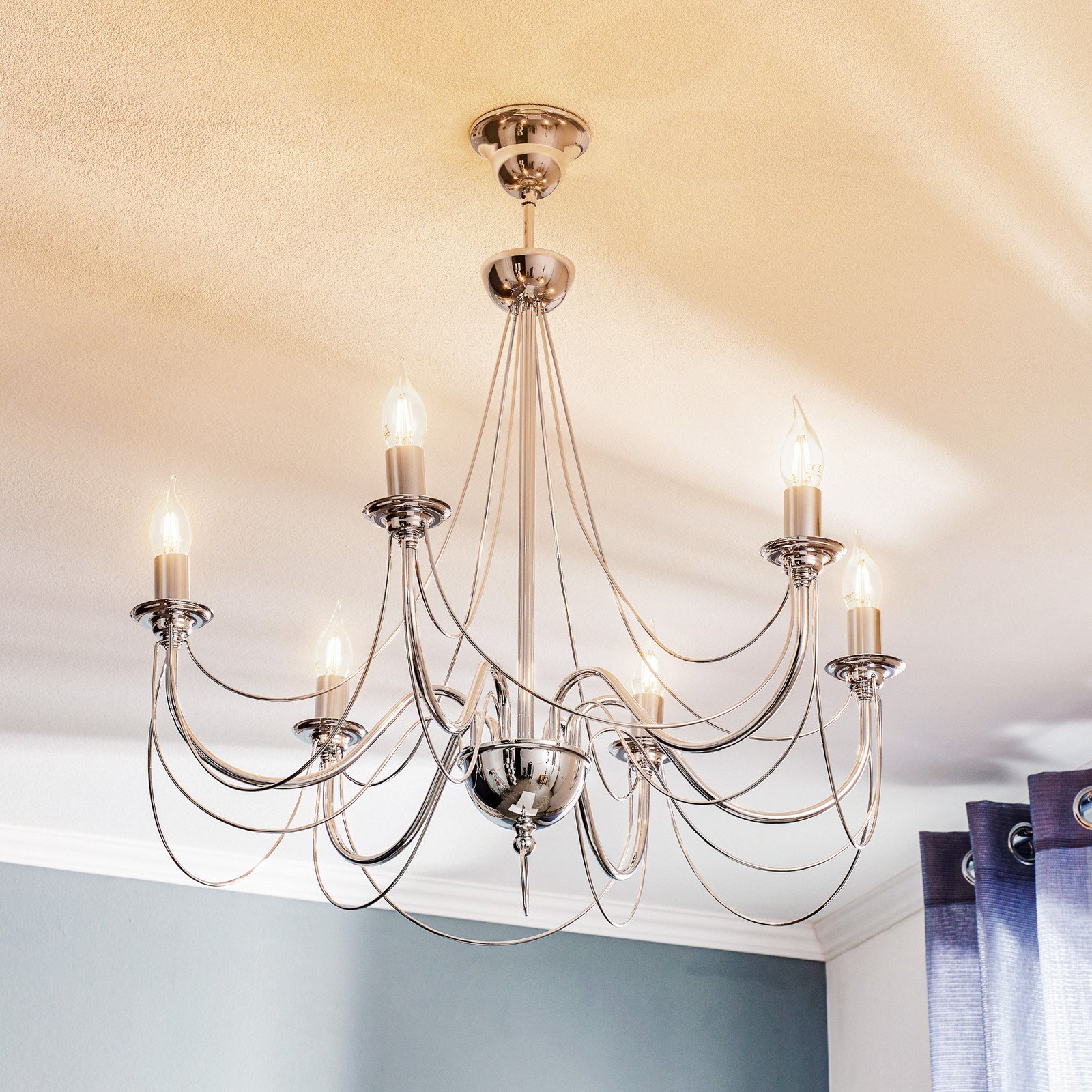 Domiluce Candelabru Retro argint 6 becuri suspend. 75cm - Camera de zi / sufragerie - argintiu - Metal