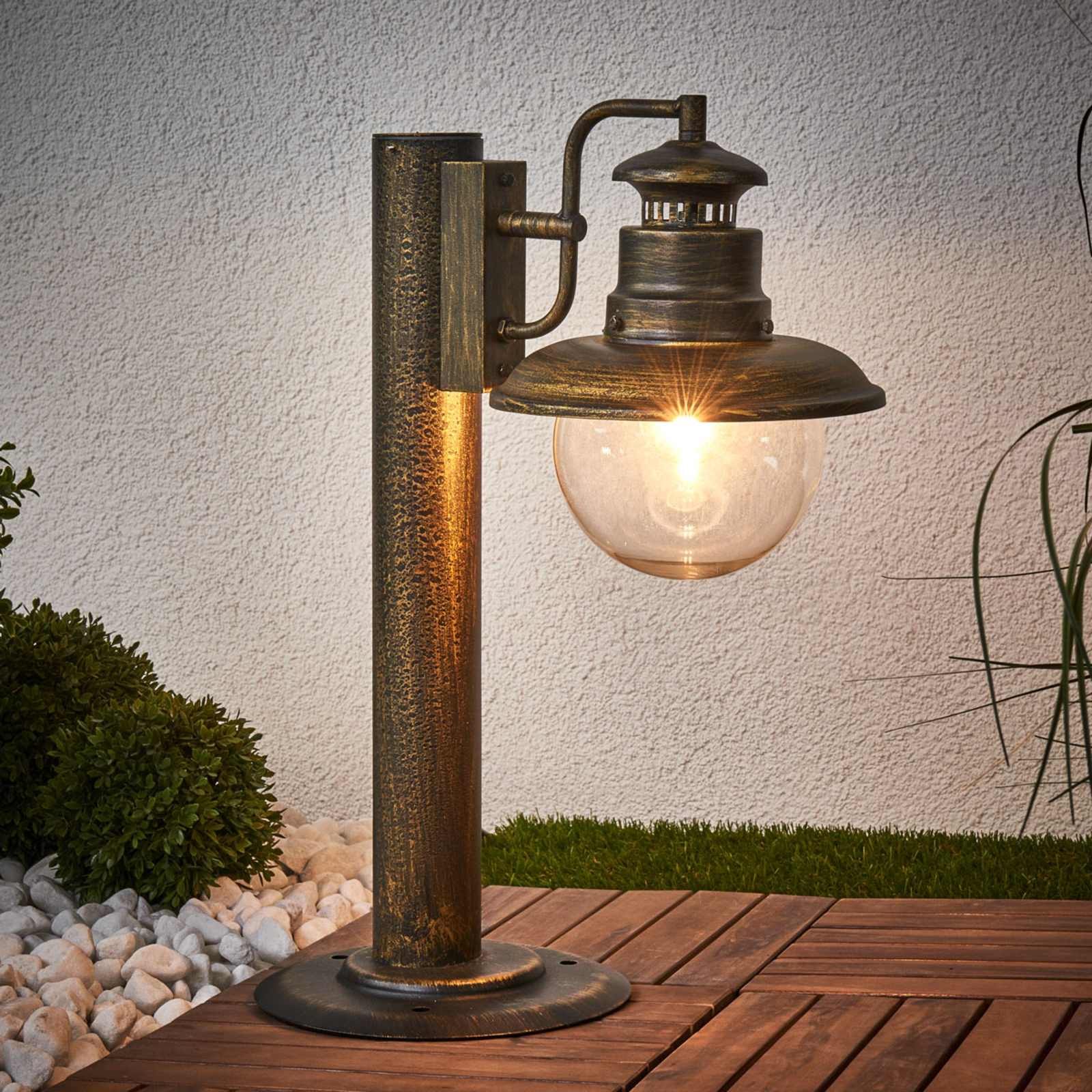 Brilliant ARTU rustic pillar light, black-gold, metal, glass, E27, 60 W, energy efficiency: A++, W: 22 cm, H: 53.5 cm