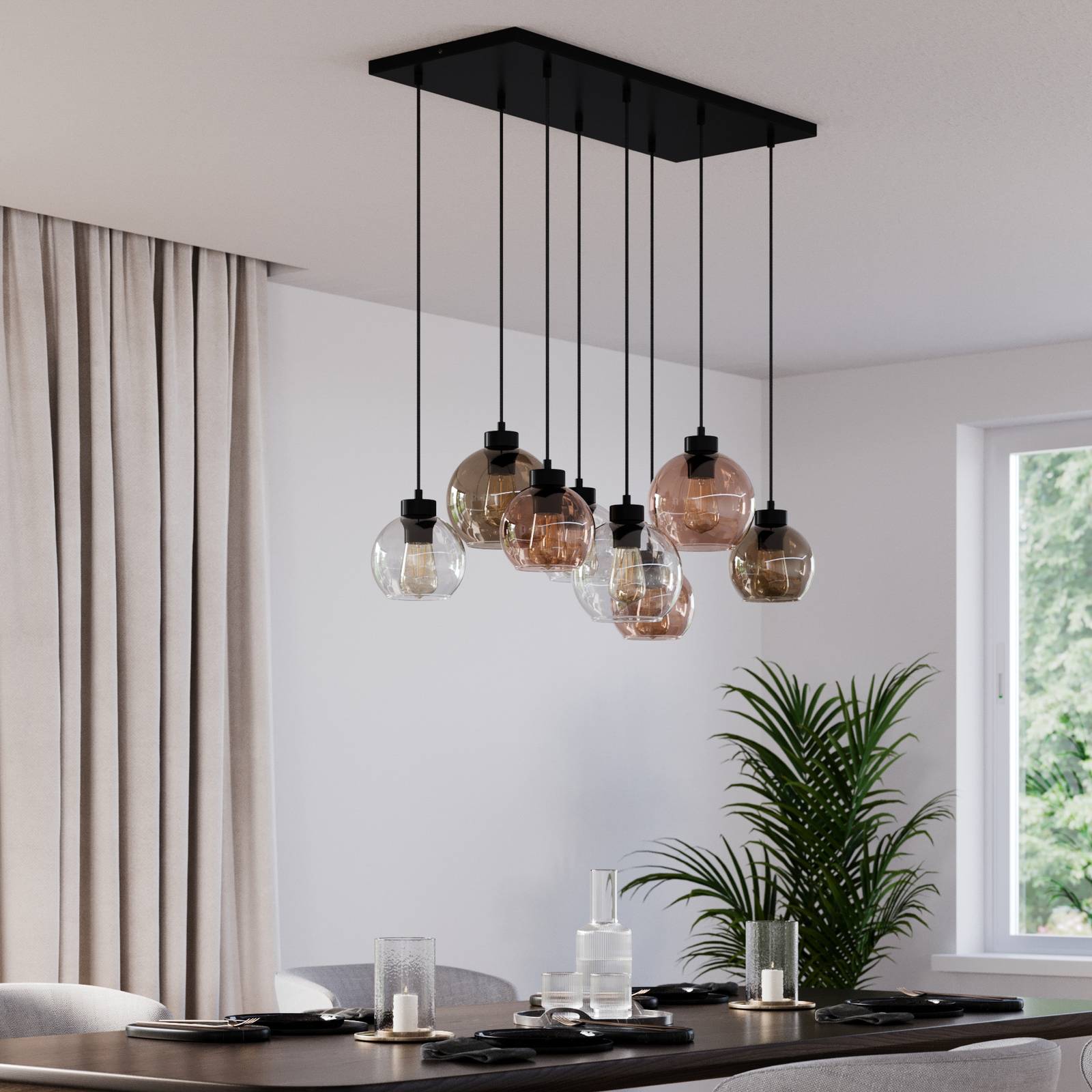 Lampa wisząca Cubus, 85 cm, 8-punktowa, przezroczysty/miodowy/brązowy, szkło
