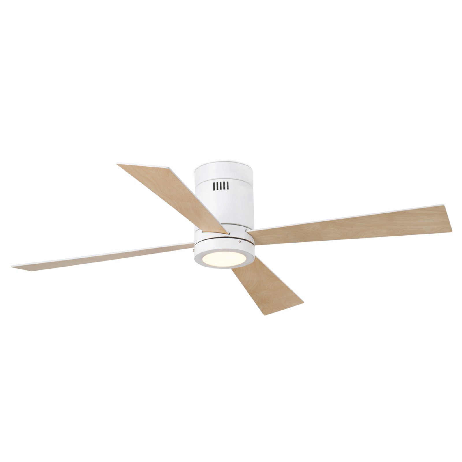 FARO BARCELONA Timor four-blade ceiling fan with LED, for Living / Dining Room, steel, wood, acrylic, 12 W, energy efficiency: A+, H: 27 cm