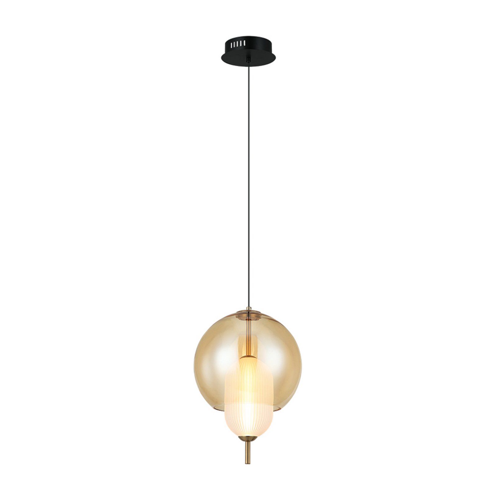 Lampada LED a sospensione Adol, color ambra, Ø 25 cm, vetro