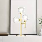 Dom table lamp, 3-bulb, clear/gold, height 55 cm, glass