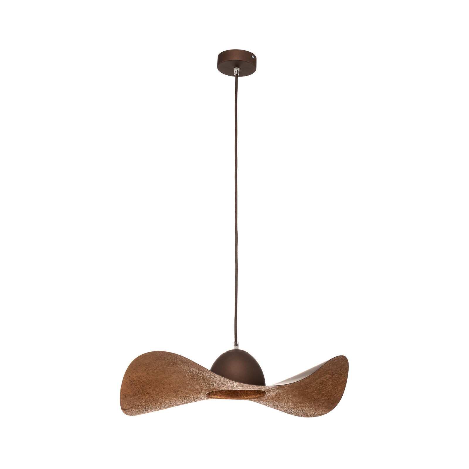 Jil pendant light, curved lampshade, brown/copper