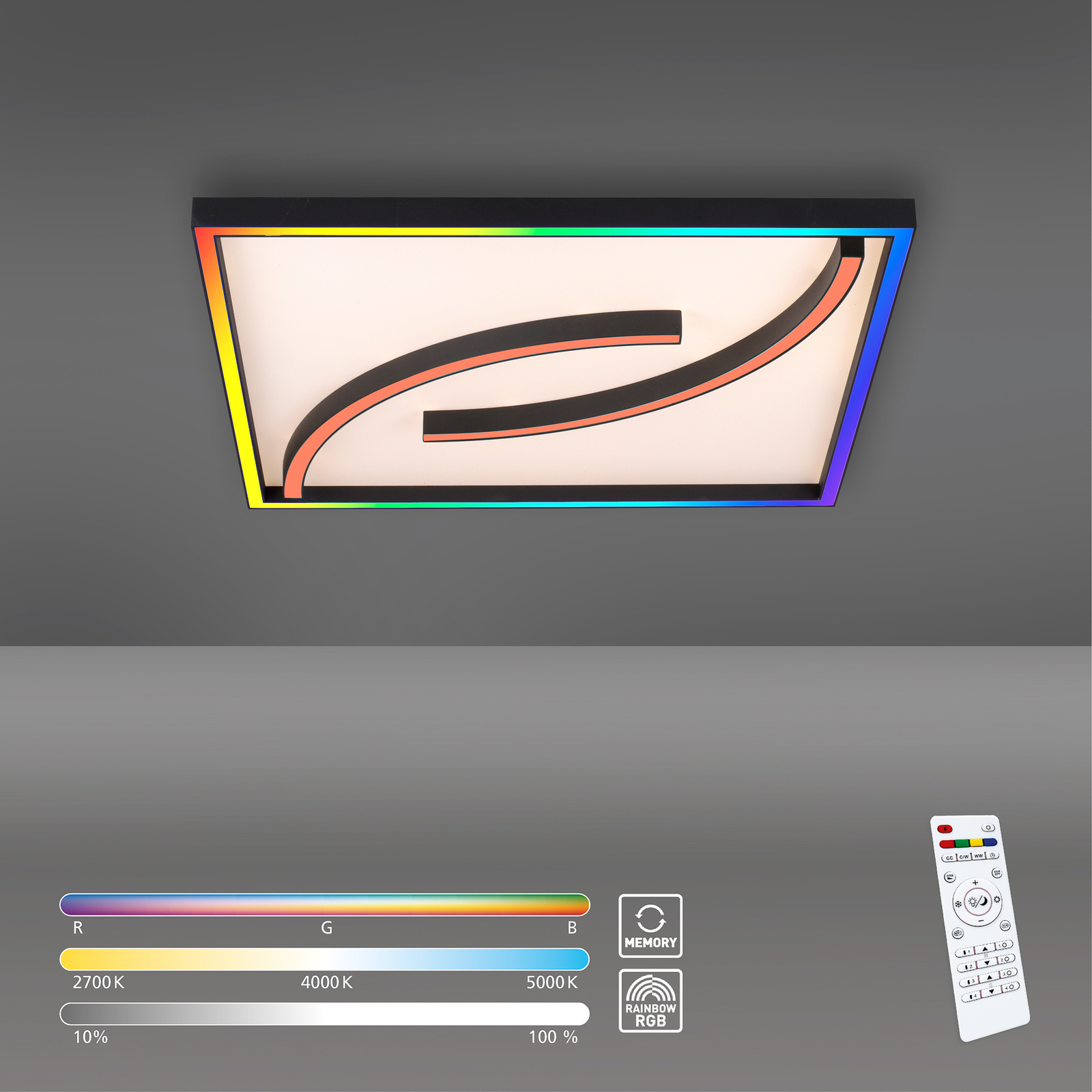 Plafonnier LED Serpent, dimmable, RGBW, carré