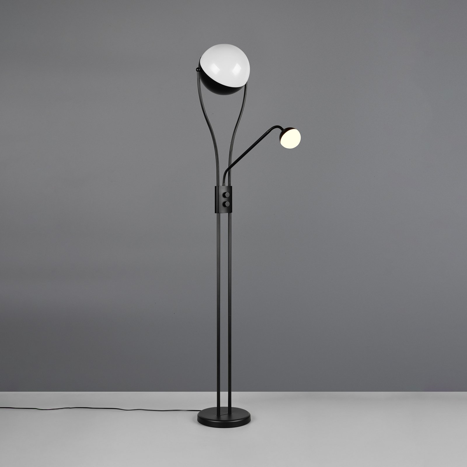 LED vloerlamp Chris, zwart, metaal, leeslamp, dimmer