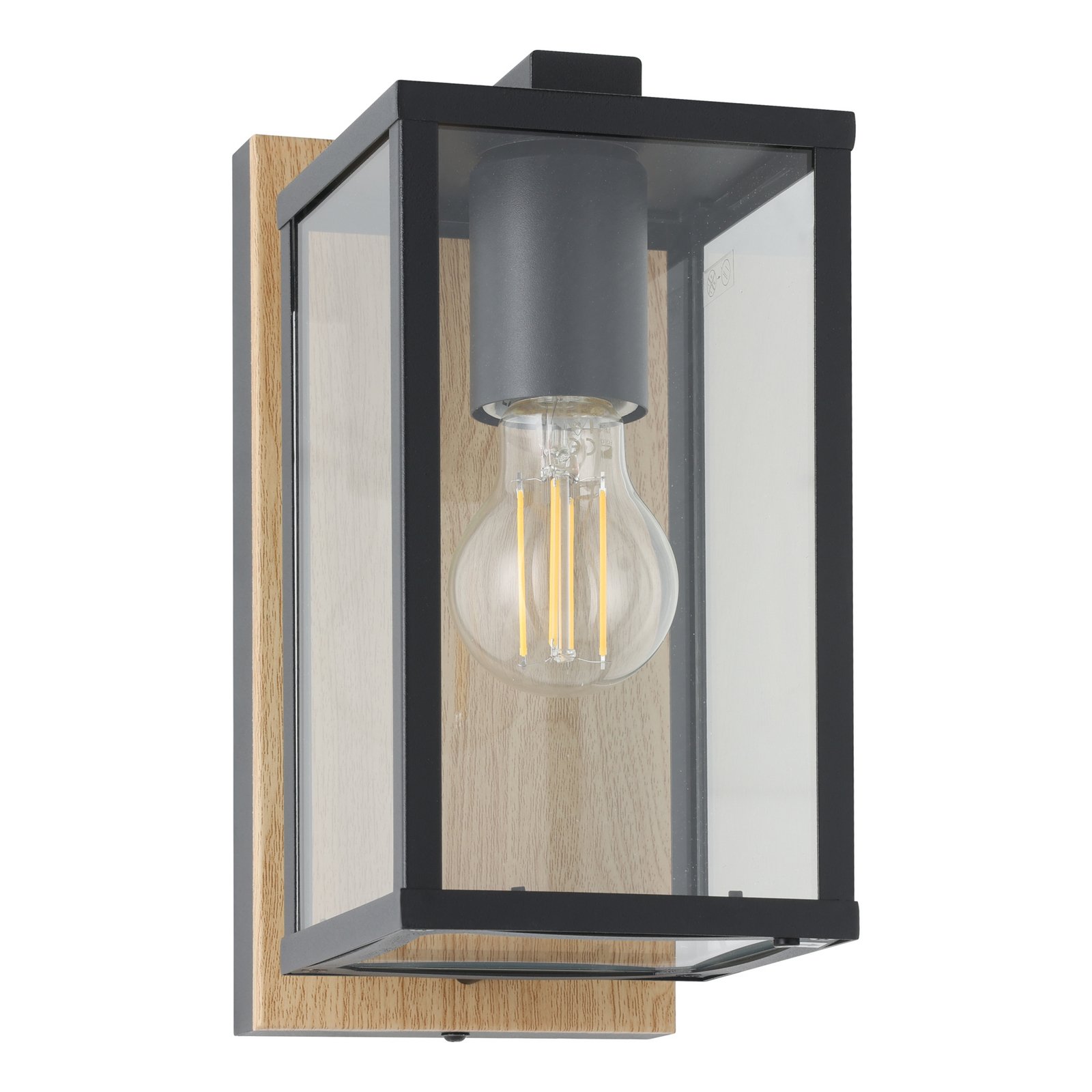 EGLO Budrone utomhusvägglampa, svart/brun/klar