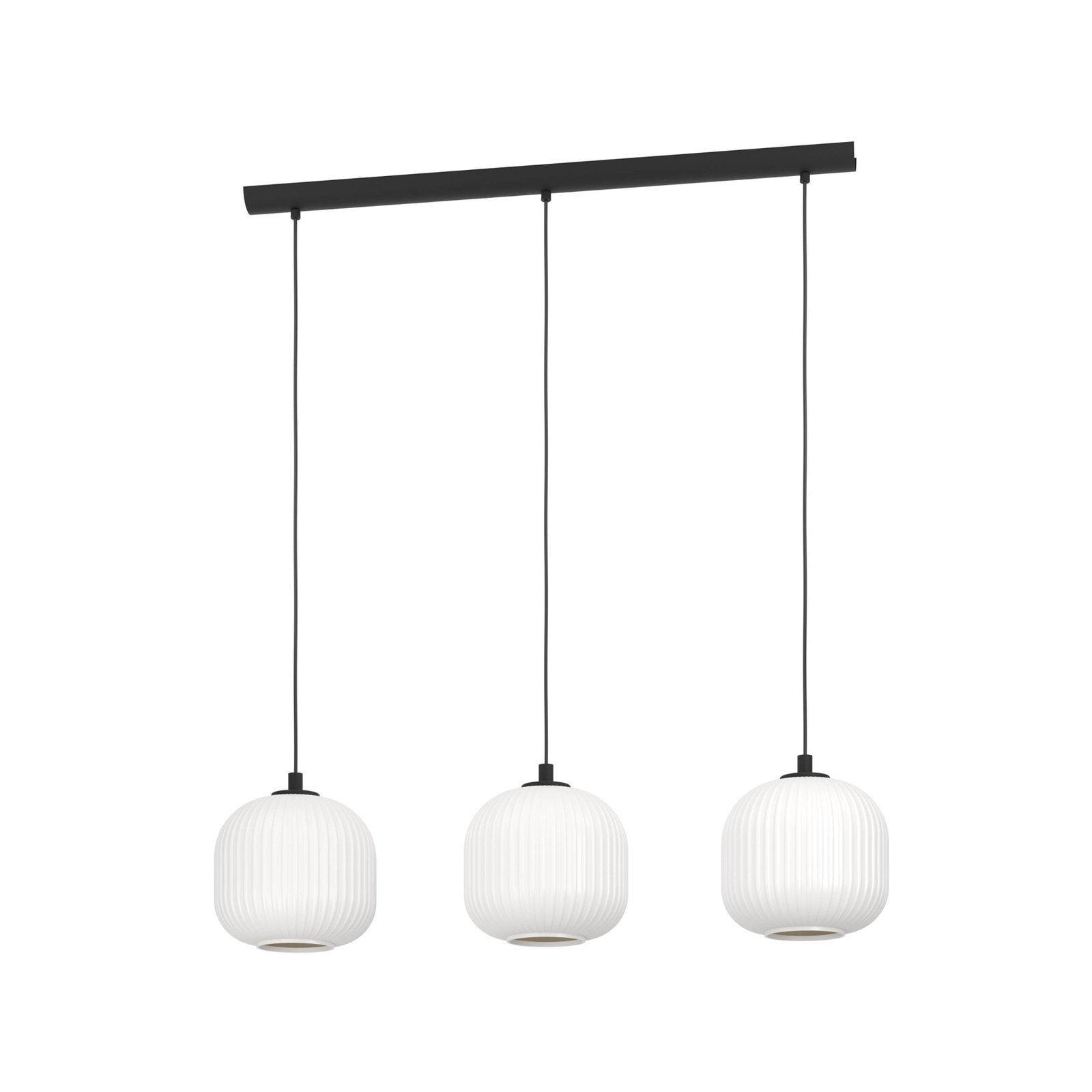 Mantunalle pendant light, length 120 cm, black/white, 3-bulb.