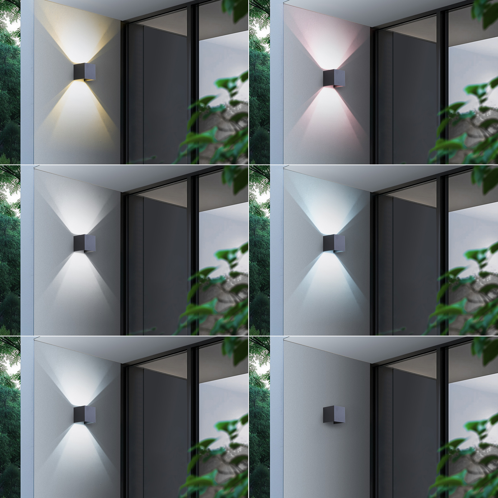 Lindby Smart LED εξωτερικό φωτιστικό τοίχου Dara γκρι γωνιακό CCT RGB Tuya