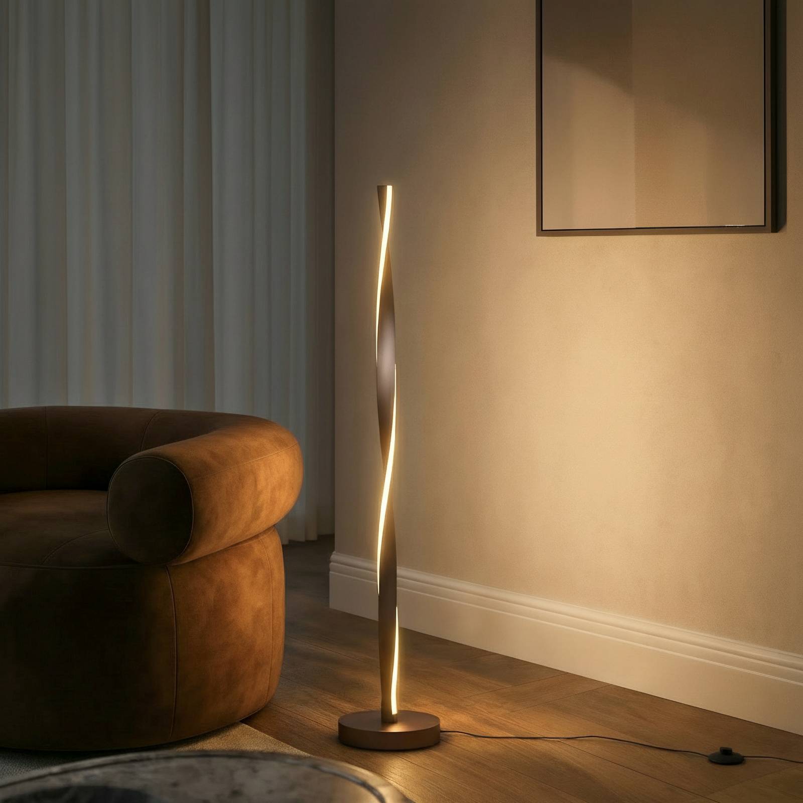 Lindby LED-Stehleuchte Jaren, schwarz/braun, 114 cm, CCT günstig online kaufen