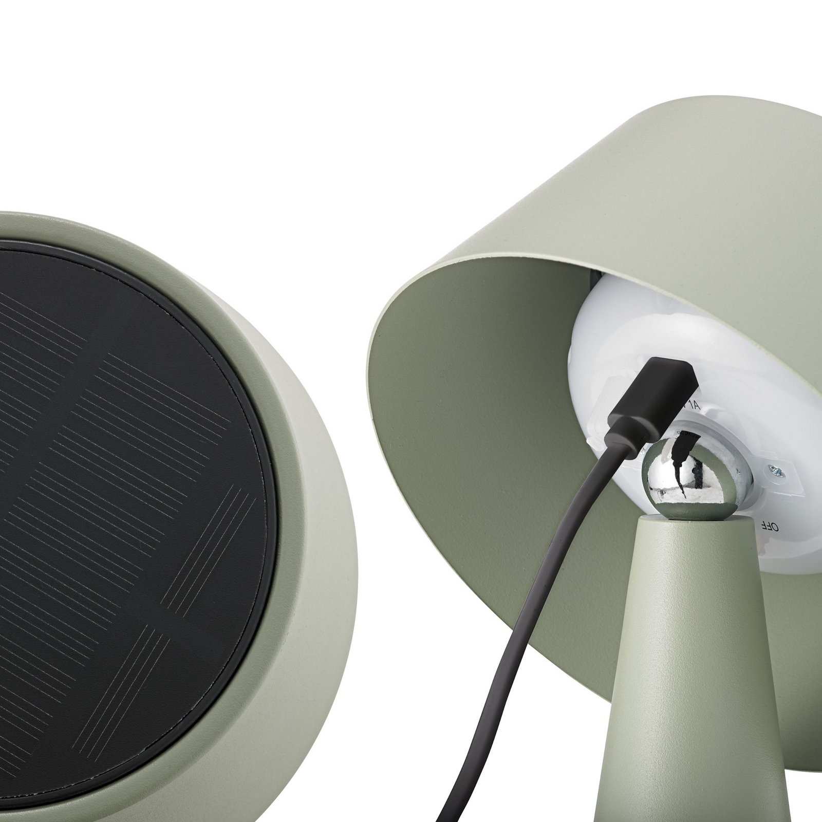 Lampa stołowa LED Solino, zielona, zasilanie słoneczne/USB, 26 cm, IP44