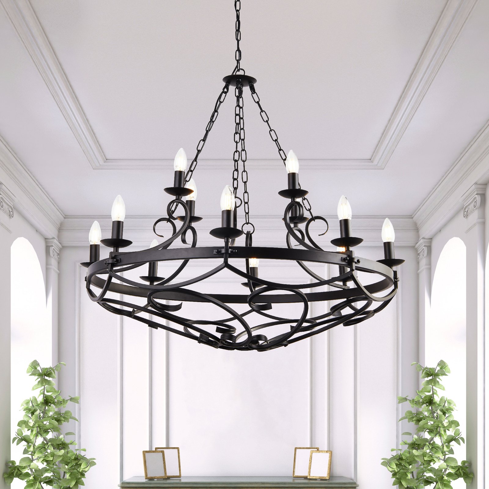 Cartwheel III chandelier, 12-bulb, Ø 89cm, black, metal