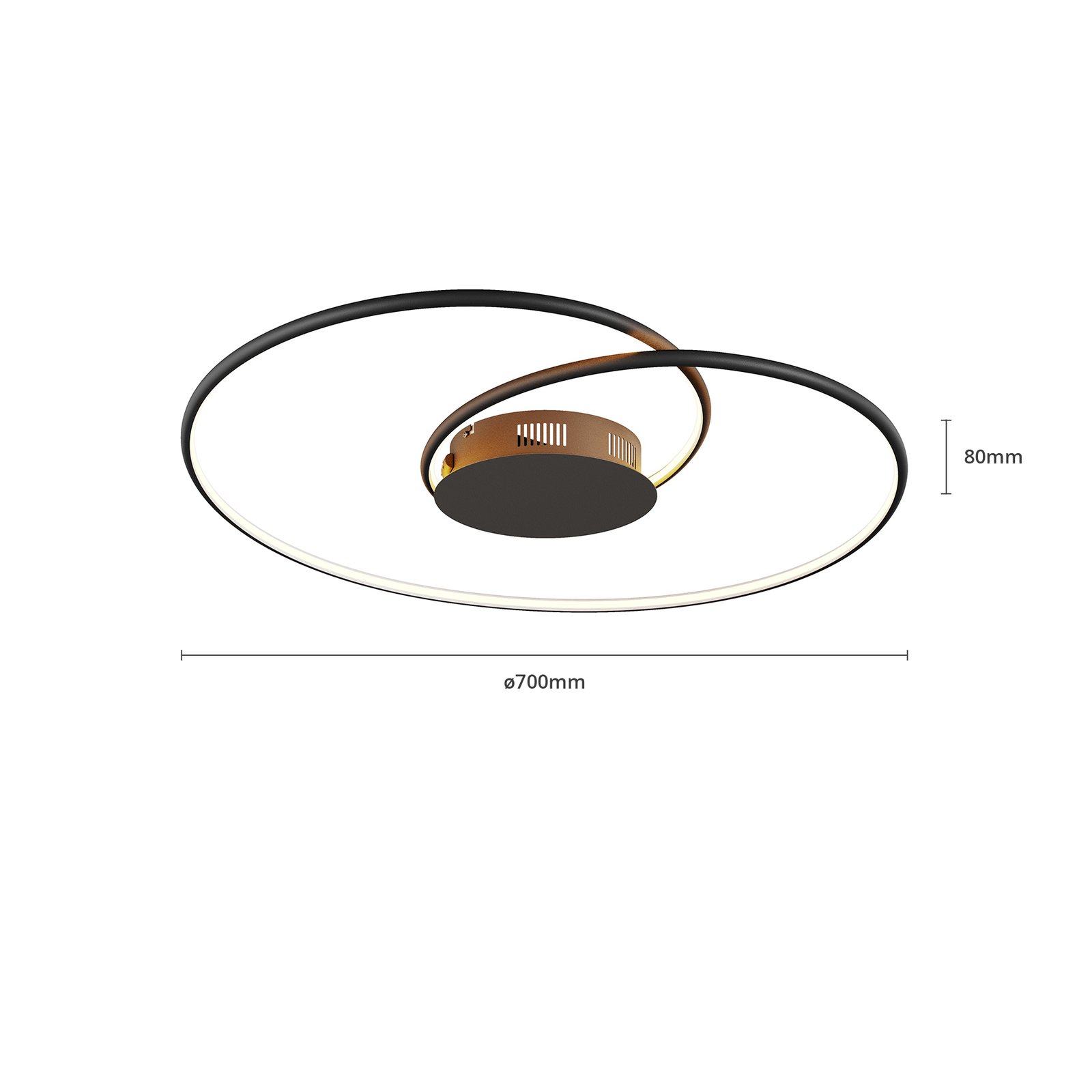 Lindby Plafonnier LED Joline, noir, 70 cm, métal