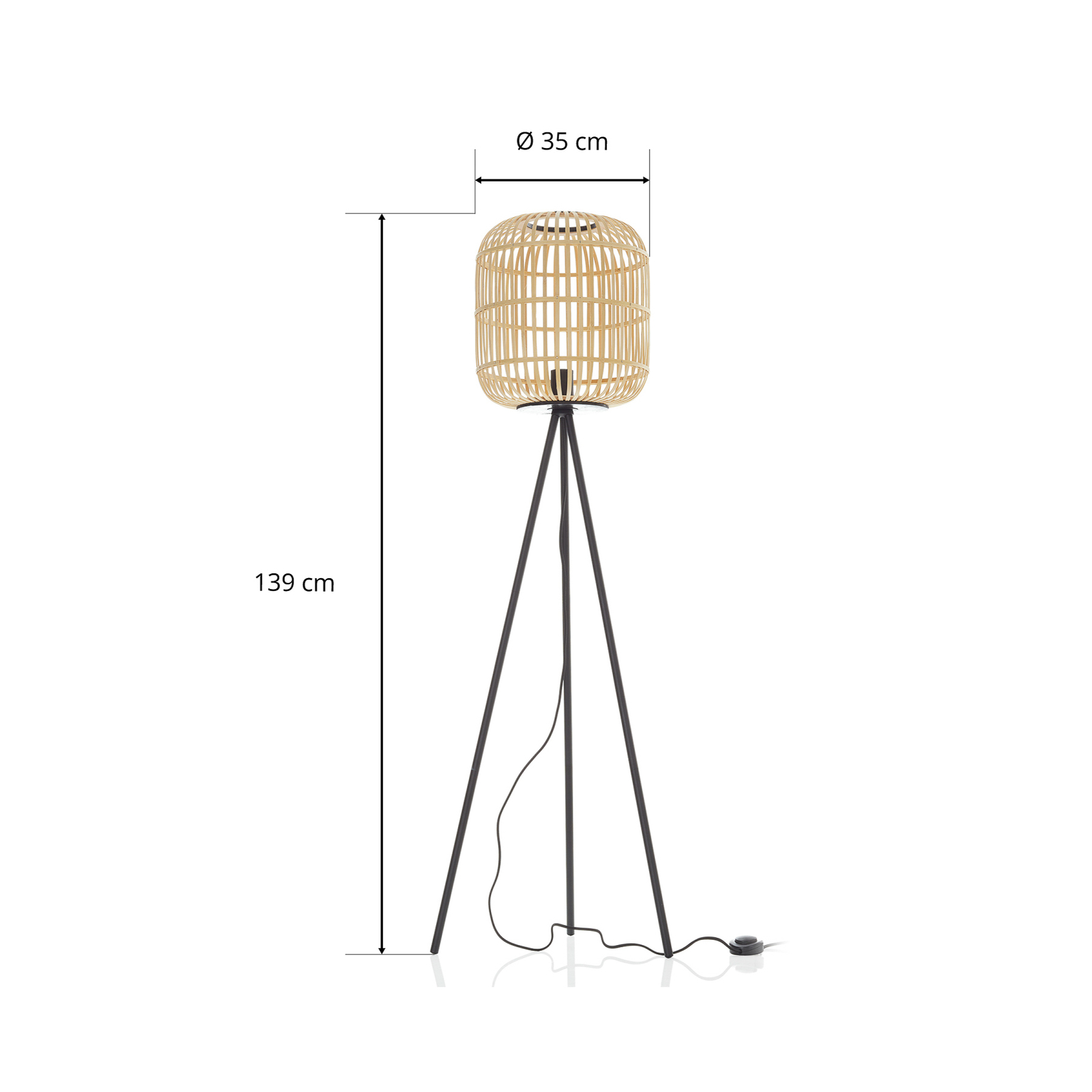 Bordesley floor lamp tripod, wooden lampshade