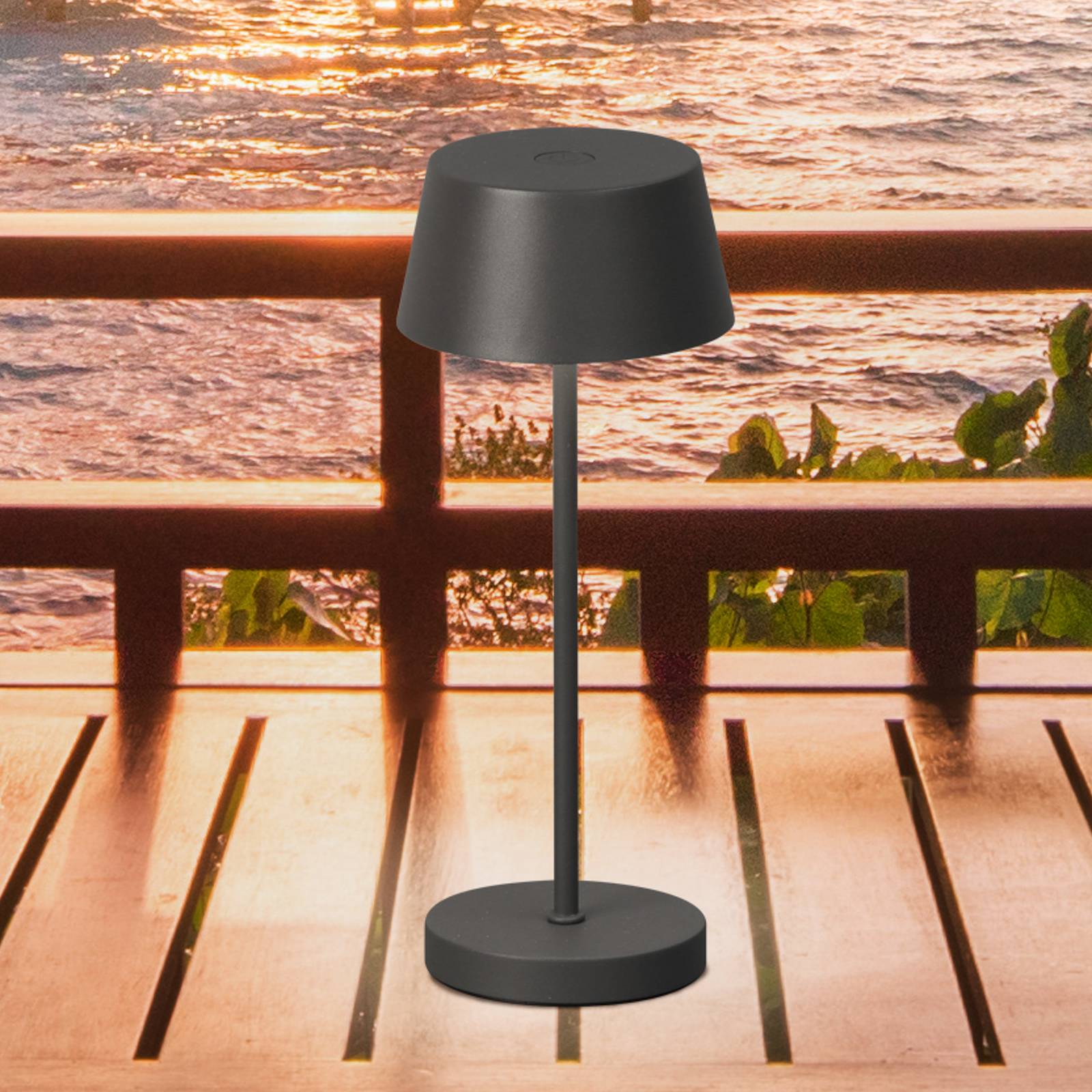 FH Lighting Lampe à poser LED rechargeable Sienna Pro, gris sable, 24 cm, métal IP54