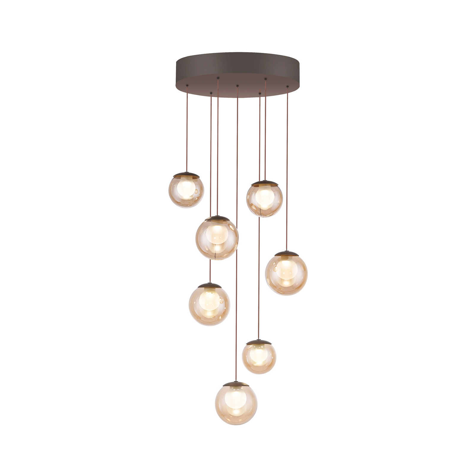 PURE LED-Hängelampe Popup, bronze/amber Ø 40 cm, 7-flg.