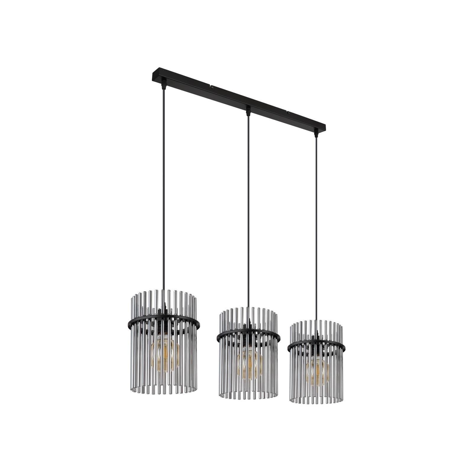 Hängeleuchte Gorley, Länge 80 cm, rauchgrau, 3-flg., Glas