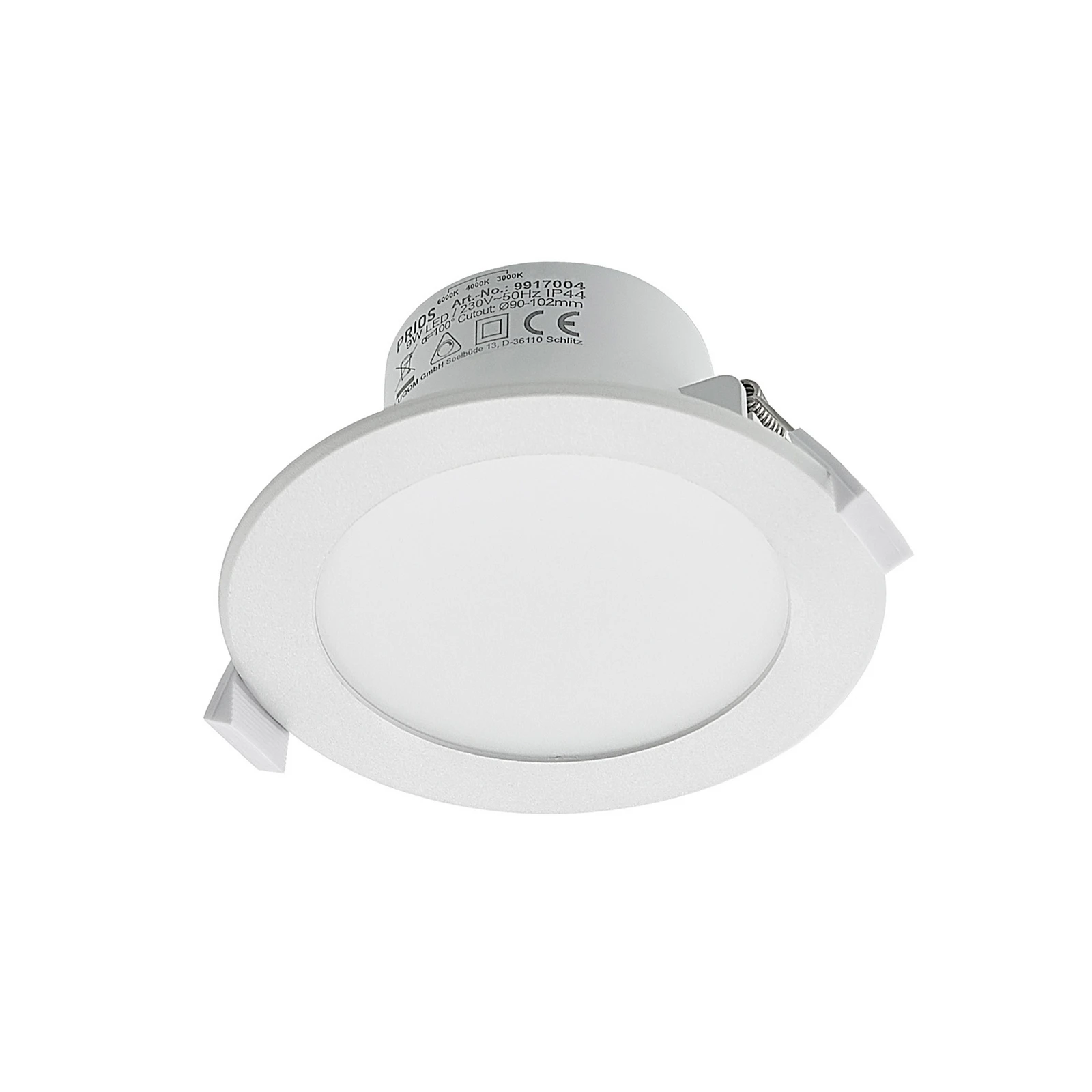 Prios spot encastrable LED Rida, blanc. Ø 12 cm, CCT, IP44