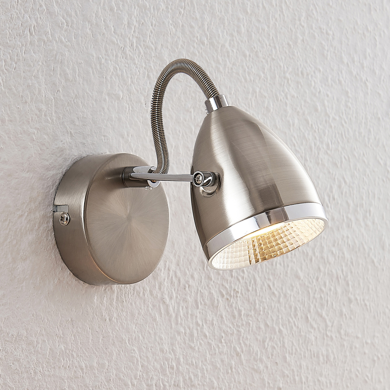 Lindby Jadon LED wall spotlight, nickel, for Living / Dining Room, metal, GU10, 5 W, energy efficiency: A+, W: 8 cm, H: 13.7 cm