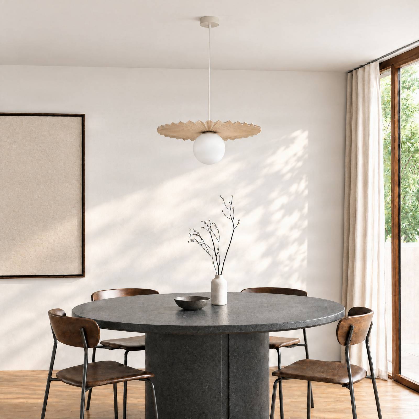 Lampa wisząca Fiore, szaro-beżowa, Ø 40 cm, szkło