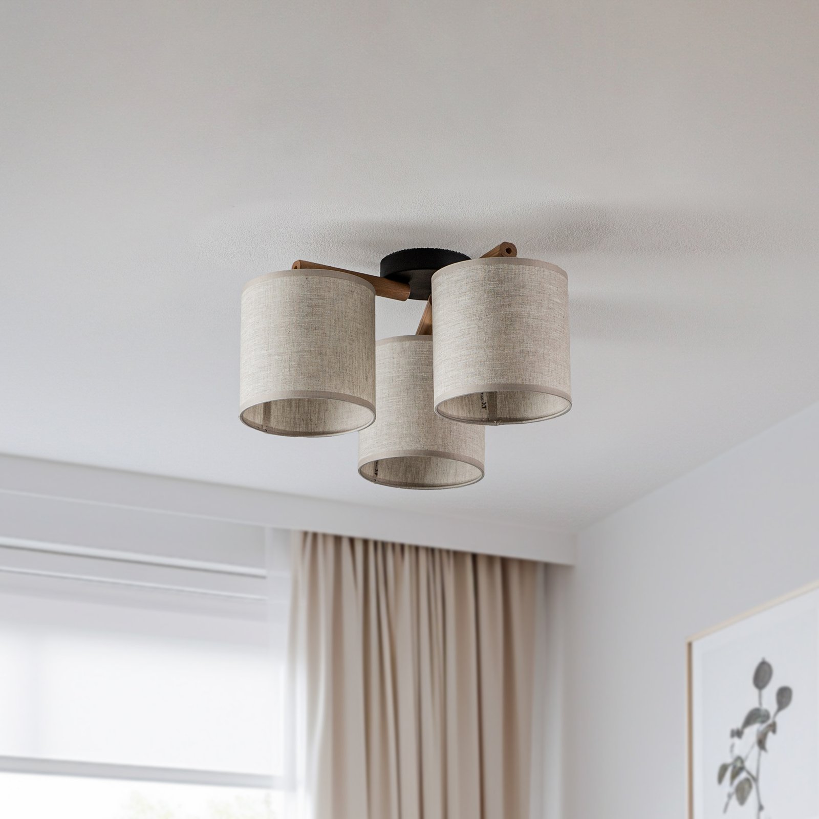 Deva ceiling lamp, textile, 3-bulb