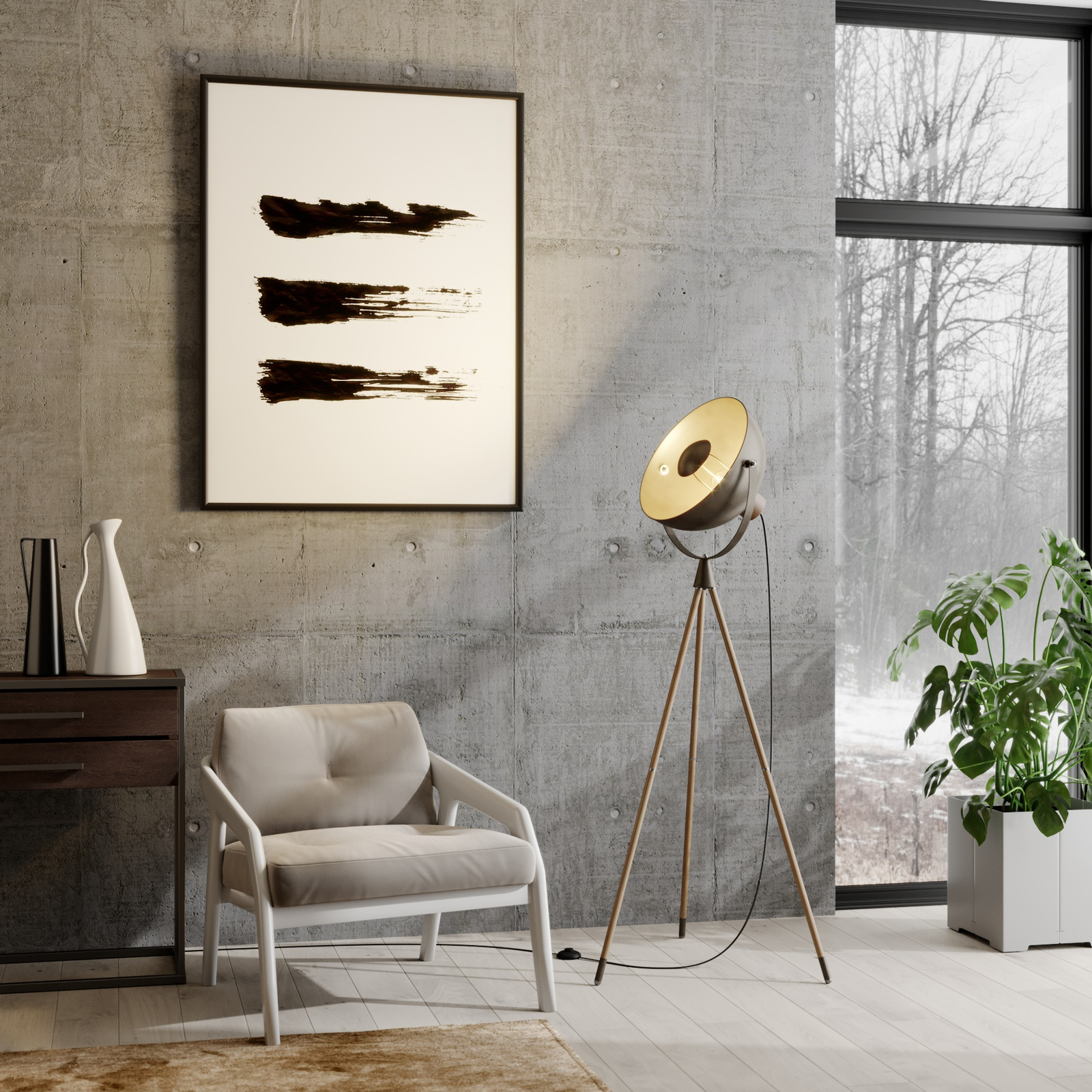 Lindby Scharlie gulvlampe med metallskjerm