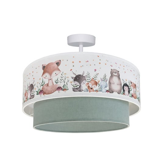 Boho-taklampe for barn, salviegrønn/fargerik, Ø 40 cm, tekstil, Duolla