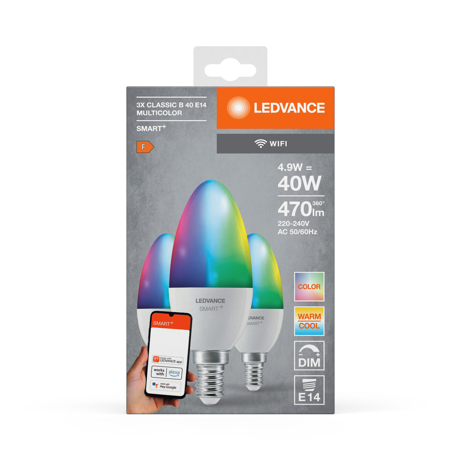 LEDVANCE SMART+ LED, küünal, E14, 4,9 W, CCT, RGB, WiFi, 3 ühikut