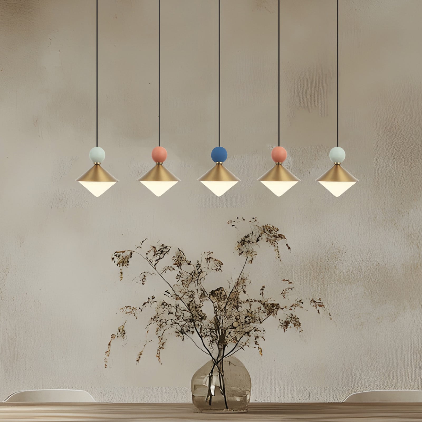 Zambelis Lampă suspendată LED 25103 alamă/colorată 5 becuri. Metal/sticlă/ceramică - Camera de zi / sufragerie - alamă multicolor