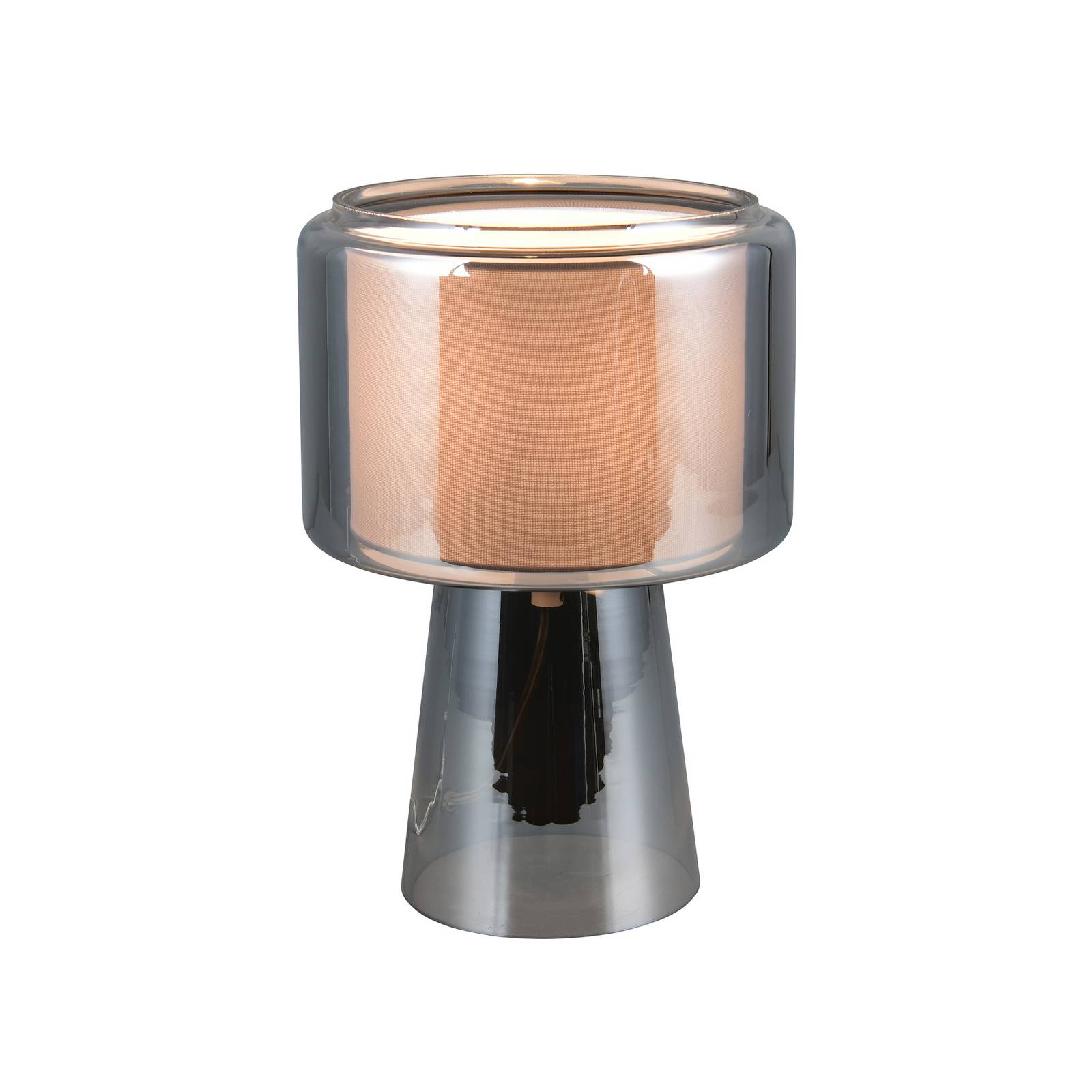 Tischlampe Rocka, chrom, Höhe 29 cm, Glas/Stoff
